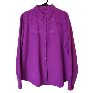 Vtg Wrangler Women's Pink Corduroy Pearl Snap Button Western Cowgirl Shirt XXL